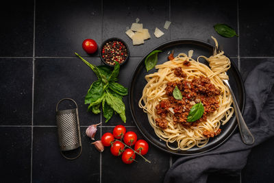 High angle view of food on table