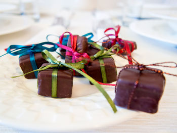 Close-up of dessert in plate on table