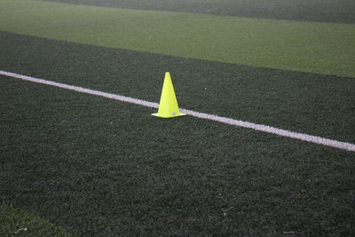 High angle view of soccer field