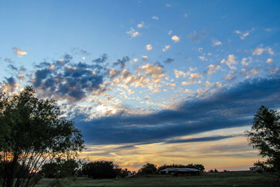 Scenic view of field against sky at sunset