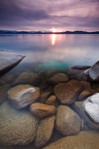 Scenic view of sea against sky at sunset