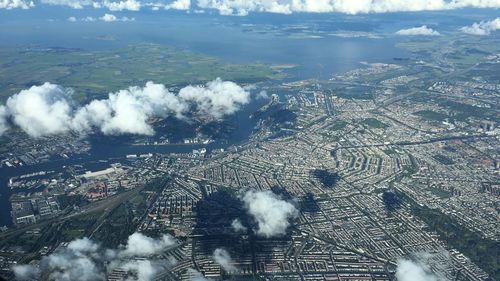 High angle view of aerial shot of cityscape