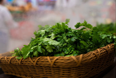 Close-up of food in wicker basket