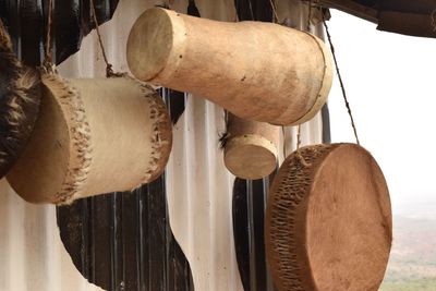 Close-up of clothes hanging on rope