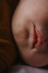 Close-up of baby sleeping. newborn lips.