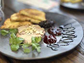 Close-up of food in plate on table