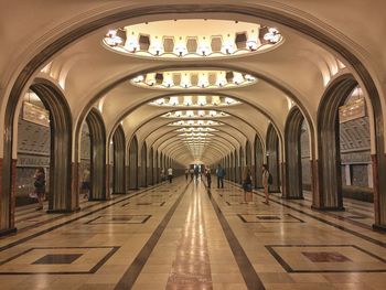 Interior of illuminated subway station