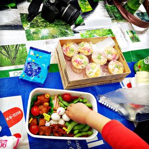 High angle view of food on table