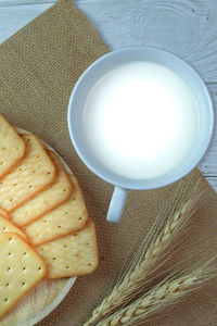 High angle view of breakfast on table