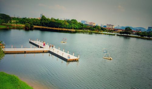 High angle view of lake against sky