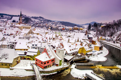 High angle view of cityscape during winter