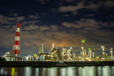 Night view of factories along the river