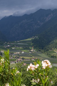 Scenic view of landscape and mountains against sky