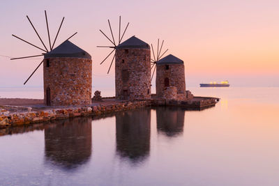 Sunrise image of the iconic windmills in chios town.