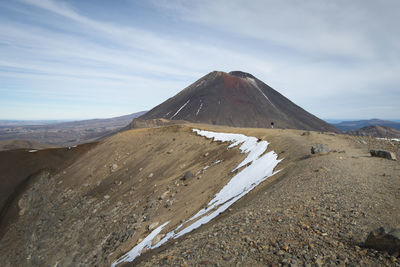 Scenic view of volcanic mountain against sky