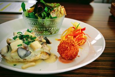 Close-up of meal served in plate