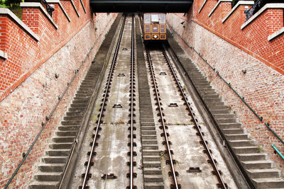 High angle view of railroad station platform