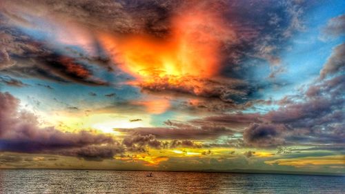 Scenic view of sea against dramatic sky