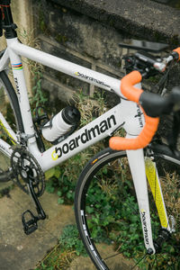 High angle view of bicycle sign on street