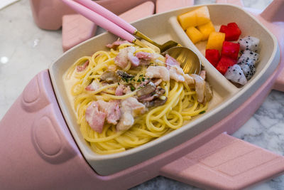 High angle view of food in bowl