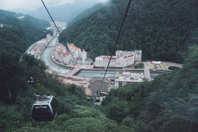 High angle view of overhead cable car