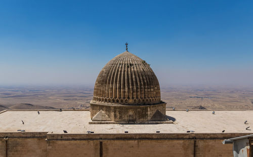 View of temple building against clear blue sky