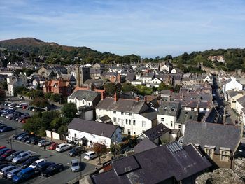 High angle view of townscape against sky