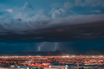 Aerial view of illuminated city against sky at night