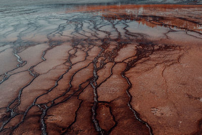 High angle view of wet sand