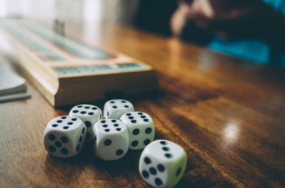 Close-up of dice on table