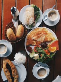 Directly above shot of breakfast served on table
