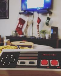 Close-up of illuminated text on table