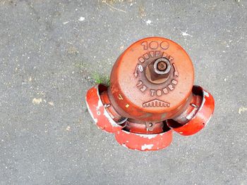 High angle view of fire hydrant on street