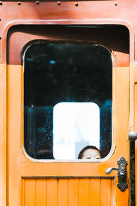 Close-up of train window