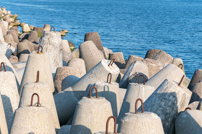 High angle view of rocks on beach