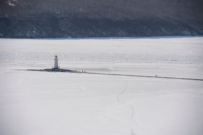 Scenic view of snow covered land