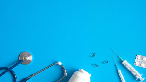 Close-up of blue metal on table