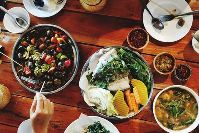 High angle view of food on table