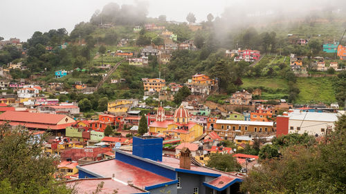 High angle view of townscape against sky