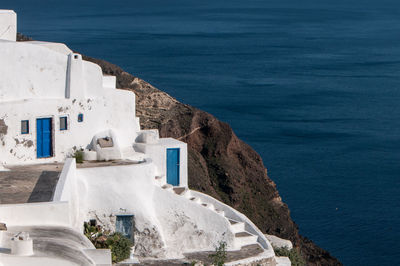 High angle view of building by sea