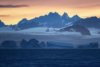 Scenic view of mountains against sky during sunset