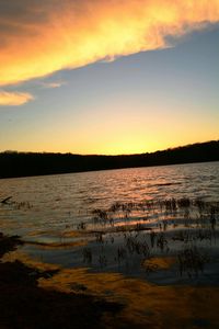 Scenic view of lake at sunset