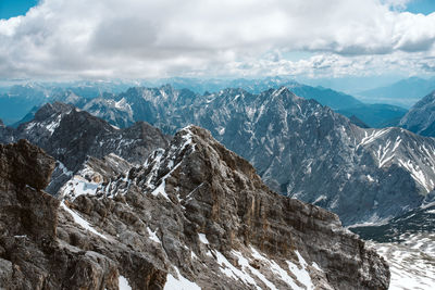 Scenic view of snowcapped mountains against sky