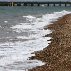 Surface level of waves rushing towards shore