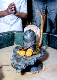 A closeup of shiva linga statue, a symbol or icon of hindu god shiva