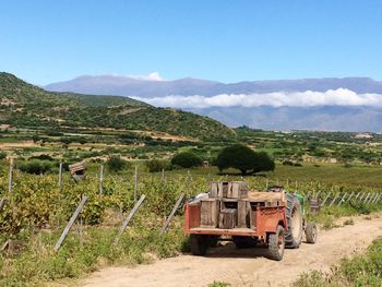 Rural landscape against clear sky