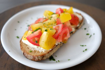 Close-up of breakfast served on table