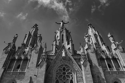 Sacred heart of jesus temple on mount tibidabo in barcelona catalonia spain. black and white image.