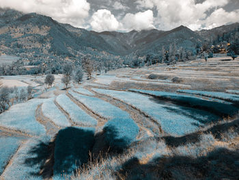 Scenic view of snowcapped mountains against sky