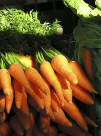 Close-up of carrots for sale at market stall